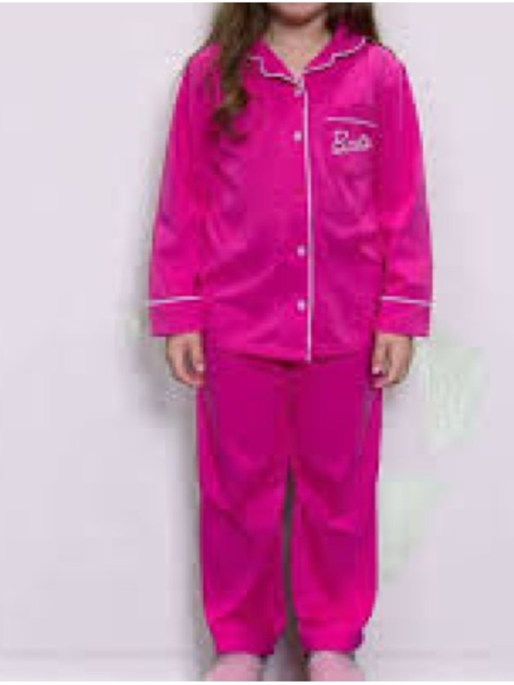 BARBIE Kids Hot Pink Two-Piece Button Down Pajama Set Kids 6-7 Year Old